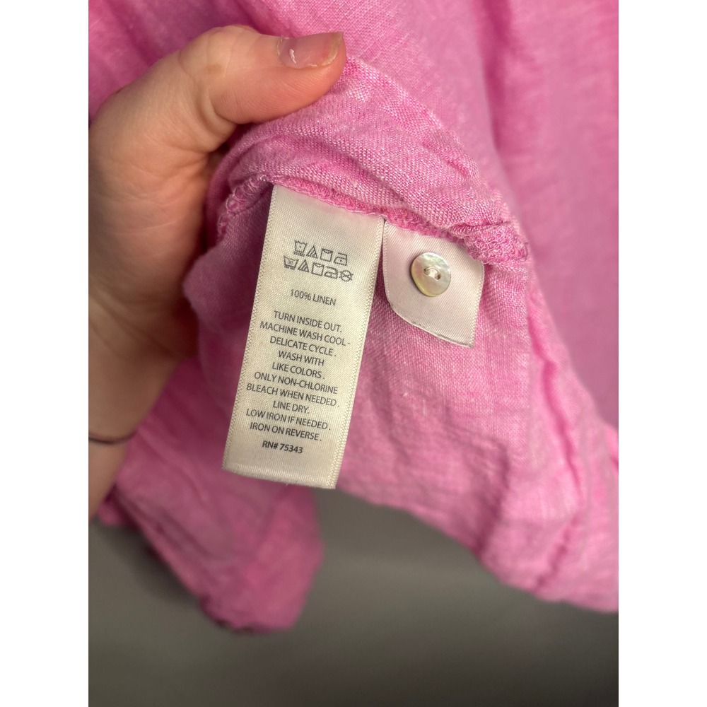 Sigrid Olsen Pink 100% Linen Button Front Shirt Coastal Size Large - Picture 4 of 5
